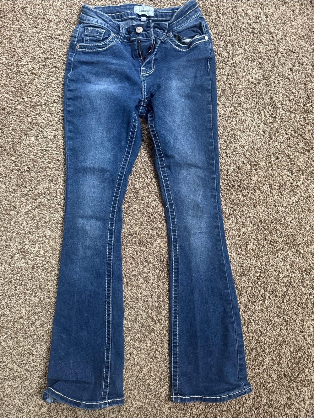 BAMBOO Women's Dark Blue Flare Jeans3